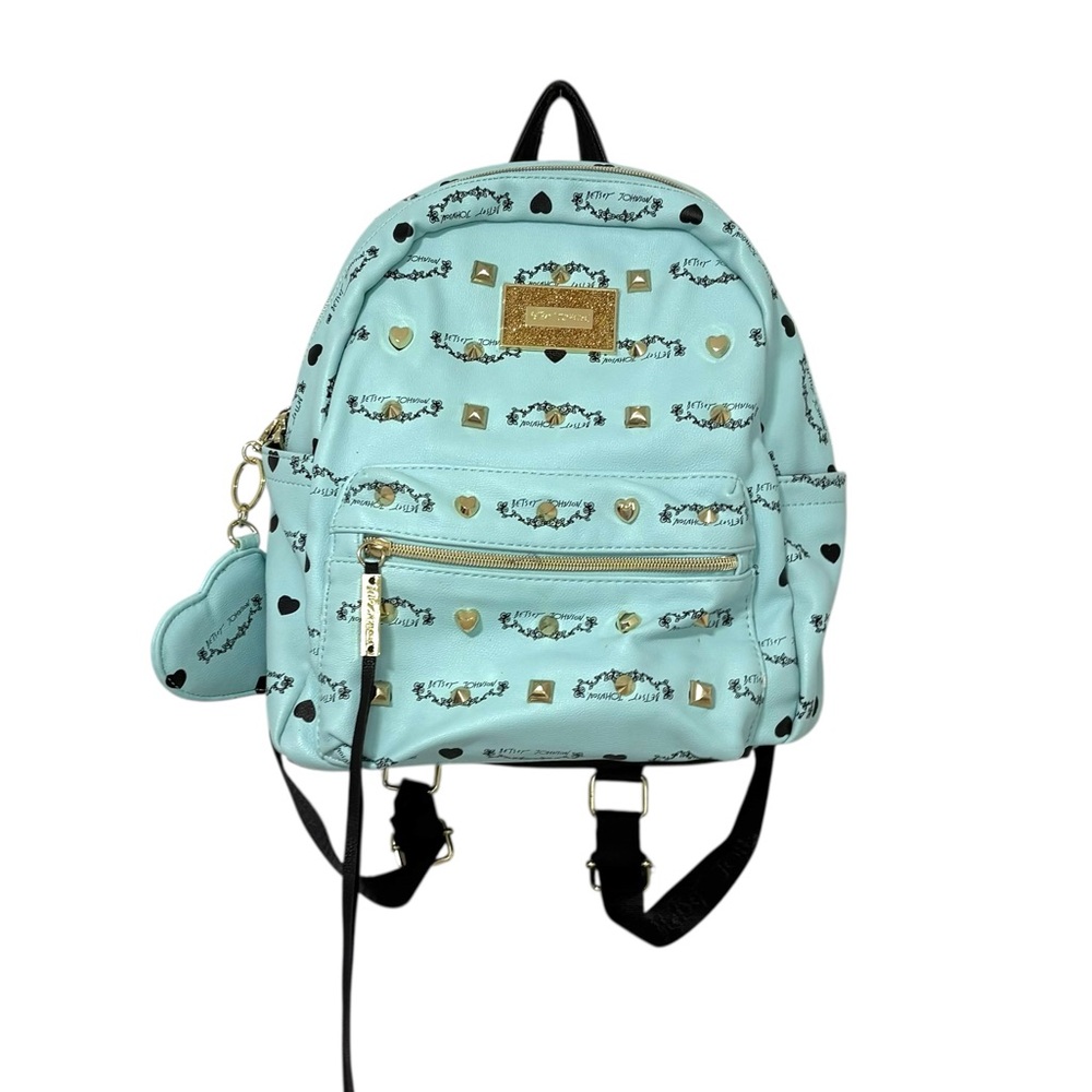 Betsey Johnson Blue Black Gold Studded Mini Backpack Peeling Colorful‎ Preppy
